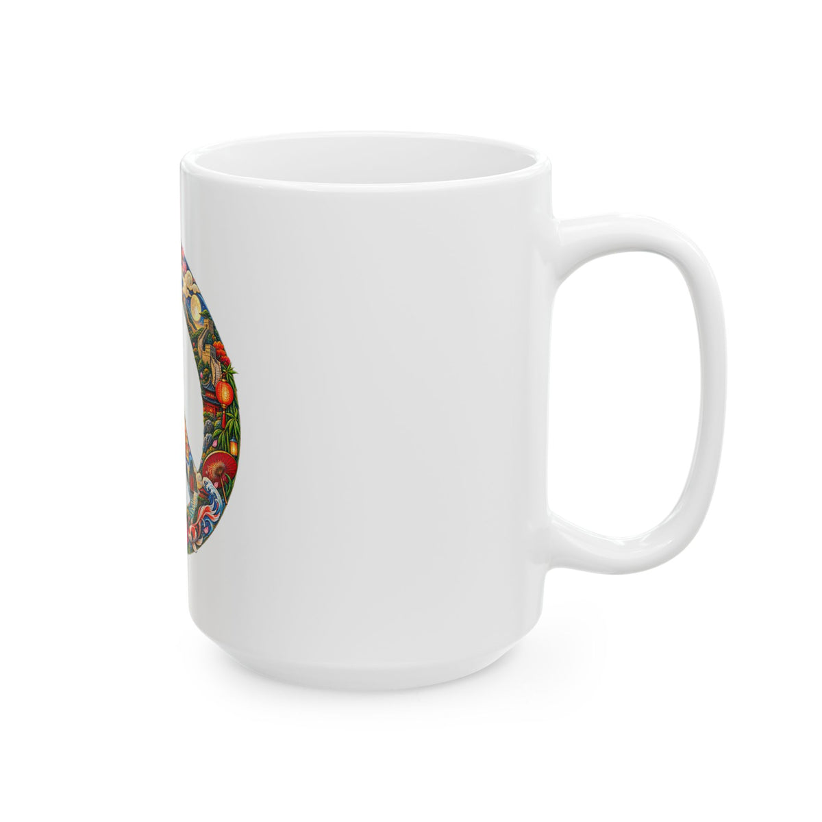 Peace Sign Ceramic Mug — Colorful Japanese-Inspired Floral & Nature 11oz/15oz