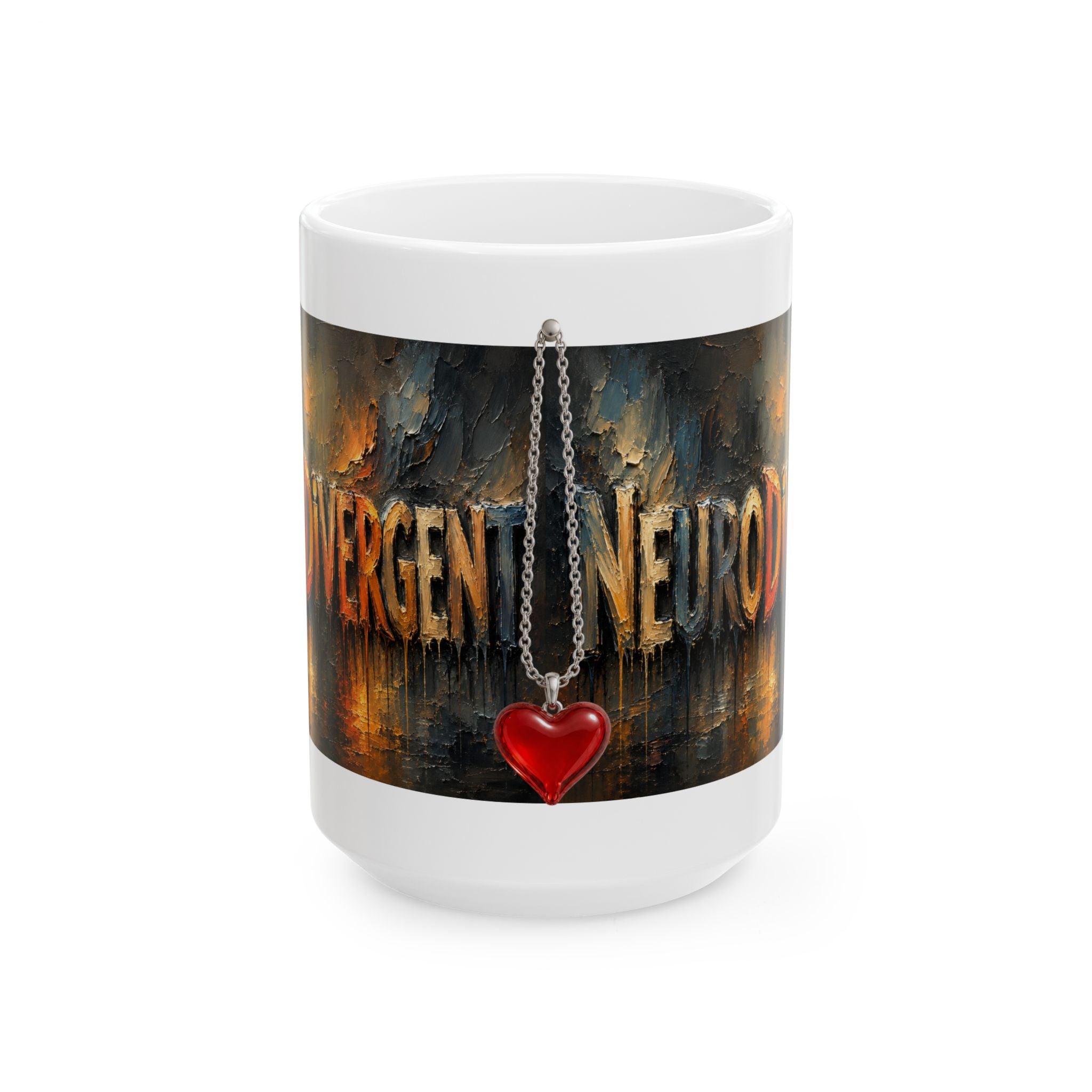 Emergency Neuron Mug — Gothic Heart Pendant Coffee Cup (11oz/15oz)Neurodivergent coffee mug with heart charms