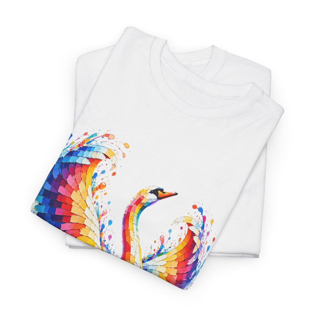 Mosaic Glass Colorful Swan Art T-Shirt — Vibrant Watercolor Bird Graphic Tee