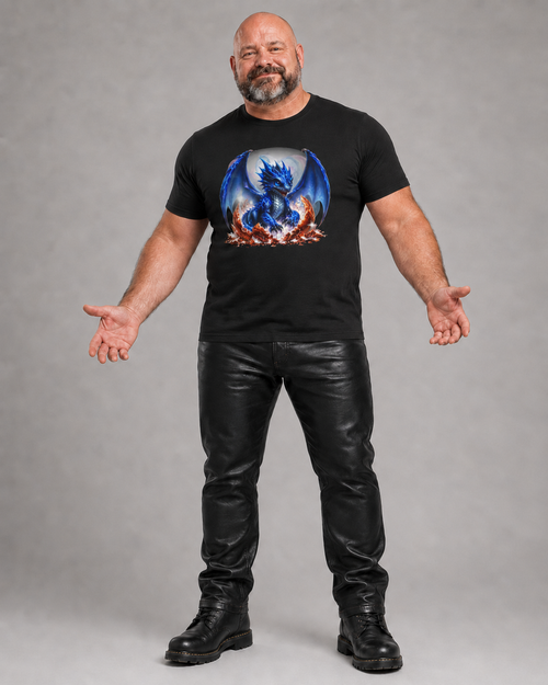 Blue Fire Dragon T-Shirt — Fantasy Dragon Graphic Tee, Blue Dragon. Best Dragon shirt. Blue Baby Dragon.