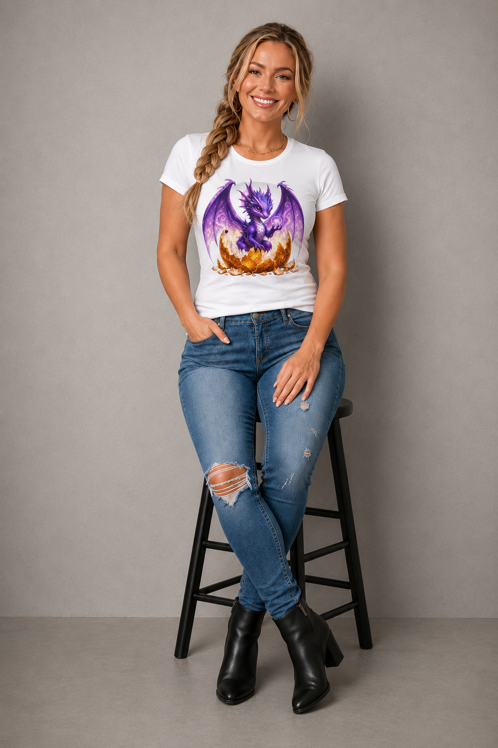 Purple Dragon Hatching Tee — Fantasy Baby Dragon T-Shirt