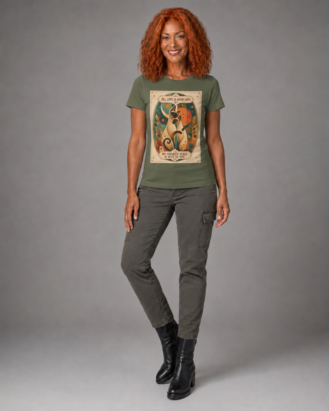 Cat Poster T-Shirt – "All Love Is Good Love" Retro Cat Love Graphic Tee. Siamese Cat Shirt Cat Lover Gift Cat Mom Shirt Cat Dad Shirt Cat People Apparel Cute Cat T-Shirt Cat Lover Tee Siamese Cat...