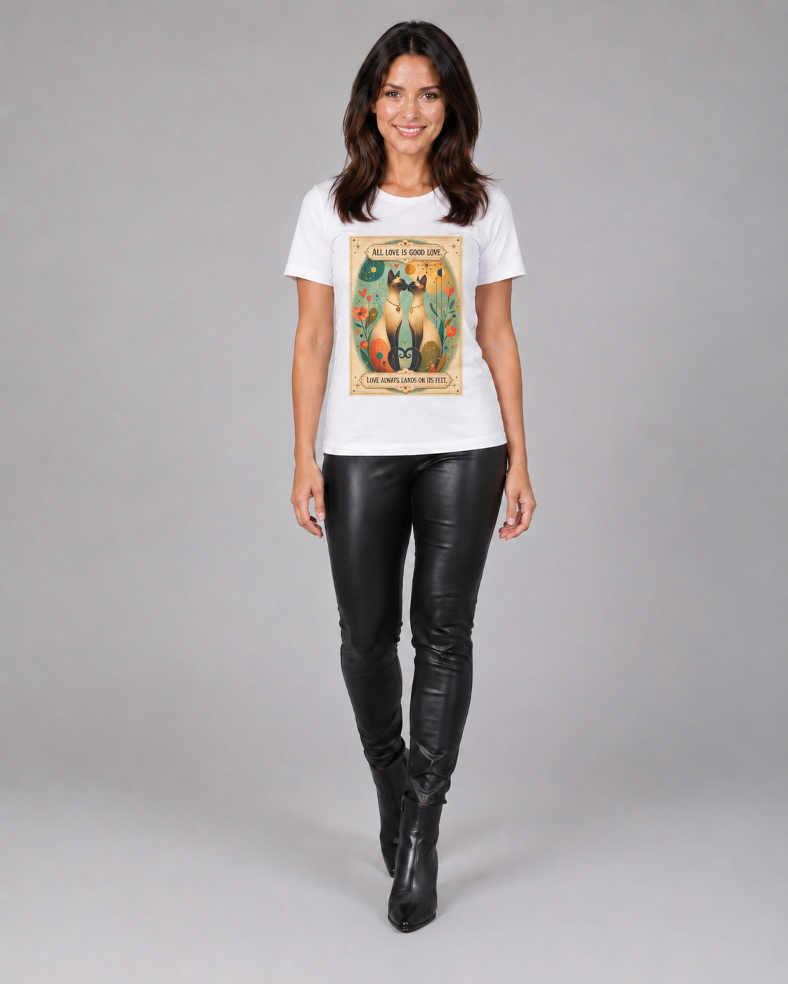 Cat Love Poster Tee — "All Love is Good Love" Graphic T-Shirt. Siamese Cat Shirt. Cat Lover Gift. Cat Mom Shirt. Cat Dad Shirt Cat People Apparel. Cute Cat T-Shirt. Cat Lover Tee. Siamese. Cat Lover...