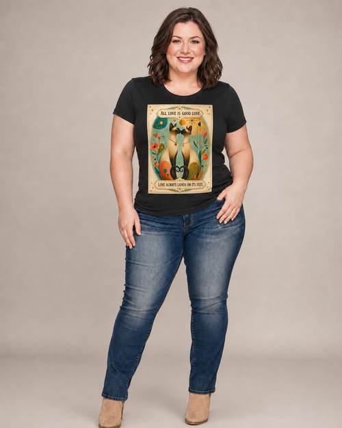 Cat Love Poster Tee — "All Love is Good Love" Graphic T-Shirt. Siamese Cat Shirt. Cat Lover Gift. Cat Mom Shirt. Cat Dad Shirt Cat People Apparel. Cute Cat T-Shirt. Cat Lover Tee. Siamese. Cat Lover...