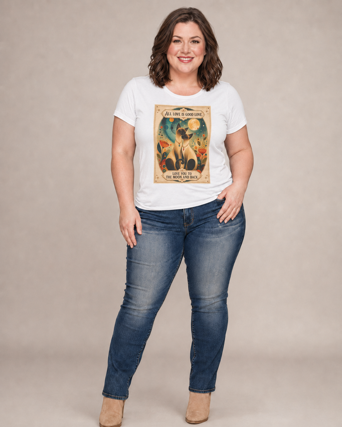 Cat Love Graphic Tee — "All Love is Good Love" Retro Pet Shirt. Siamese Cat Shirt.