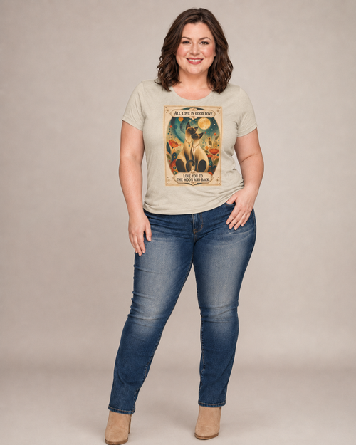 Cat Love Graphic Tee — "All Love is Good Love" Retro Pet Shirt. Siamese Cat Shirt.