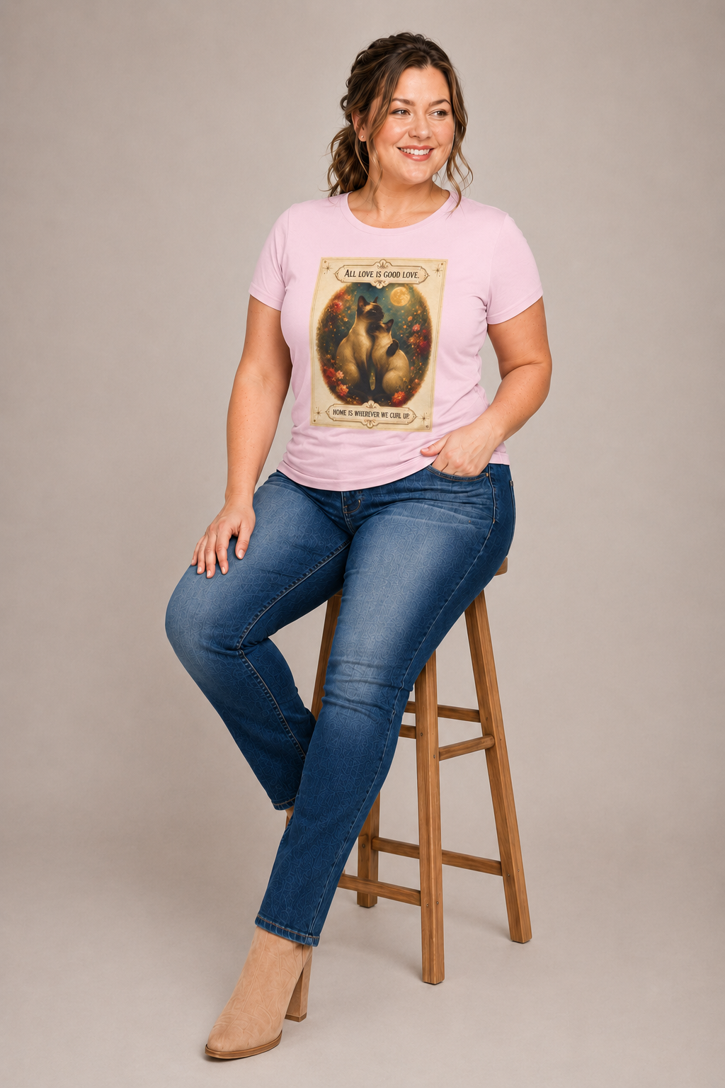 Cat Love Vintage Poster T-Shirt — "All Love Is Good Love" Graphic Tee. Siamese cats in love.