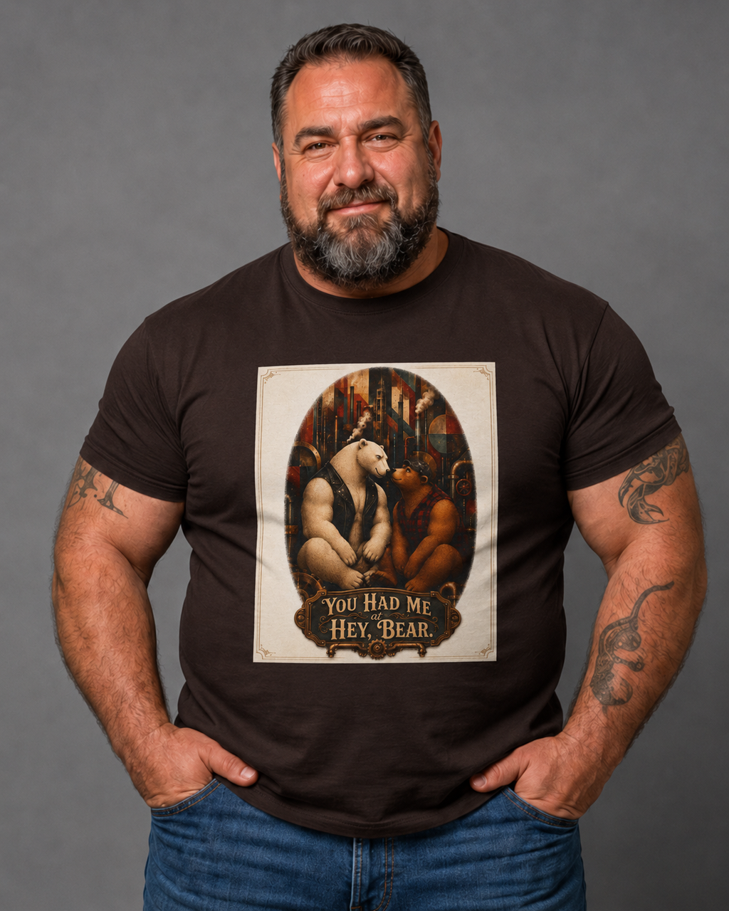 Bear Couple Graphic Tee — "You Had Me, Hey Bear" Vintage Woodland Love T-Shirt