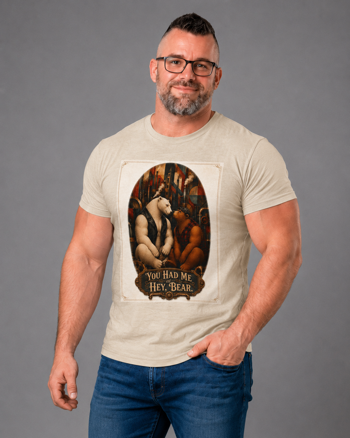 Bear Couple Graphic Tee — "You Had Me, Hey Bear" Vintage Woodland Love T-Shirt