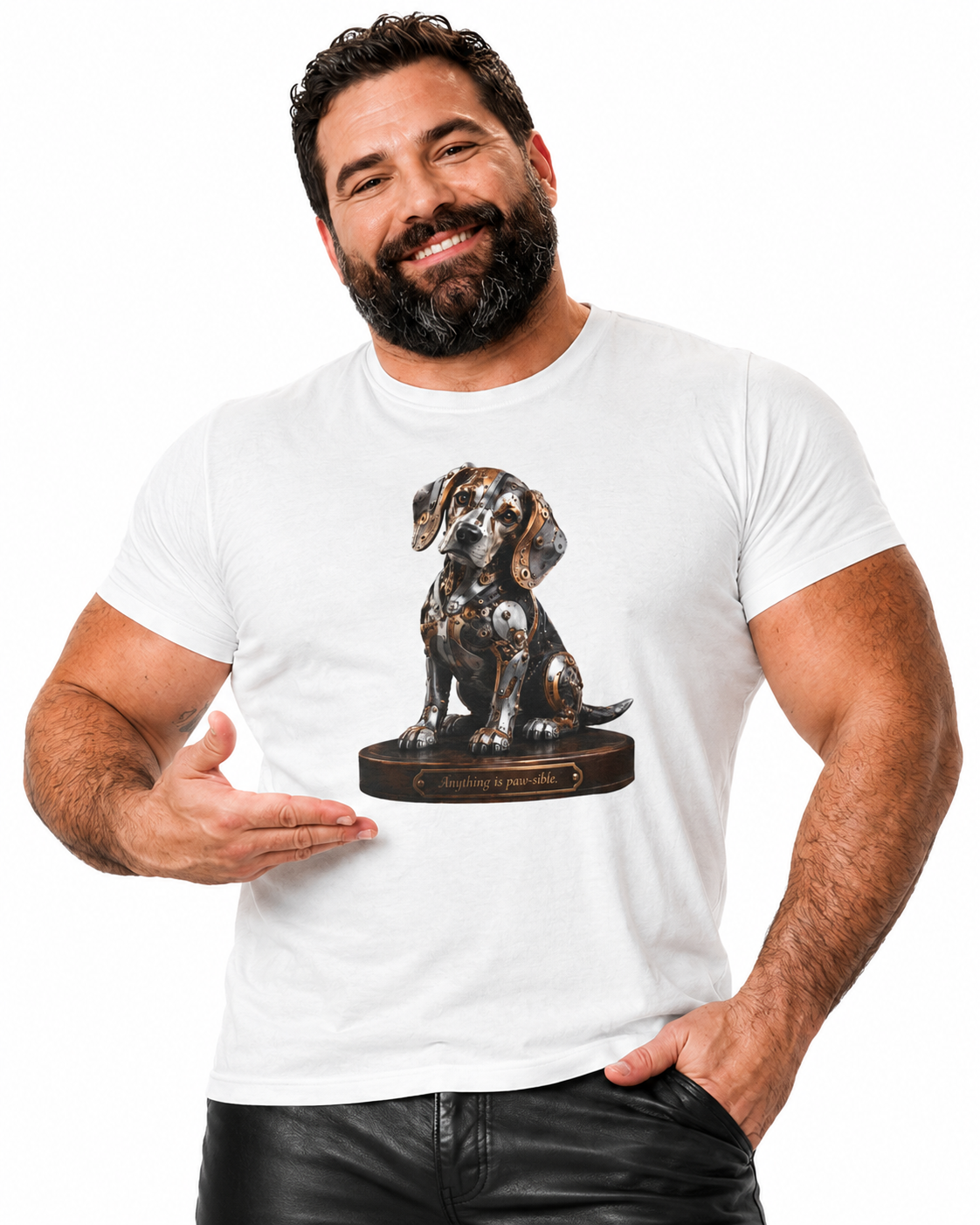 Beagle Tee – Cute Sitting Puppy Graphic T-Shirt. Beagle Puppy sitting on a trophy stand.
