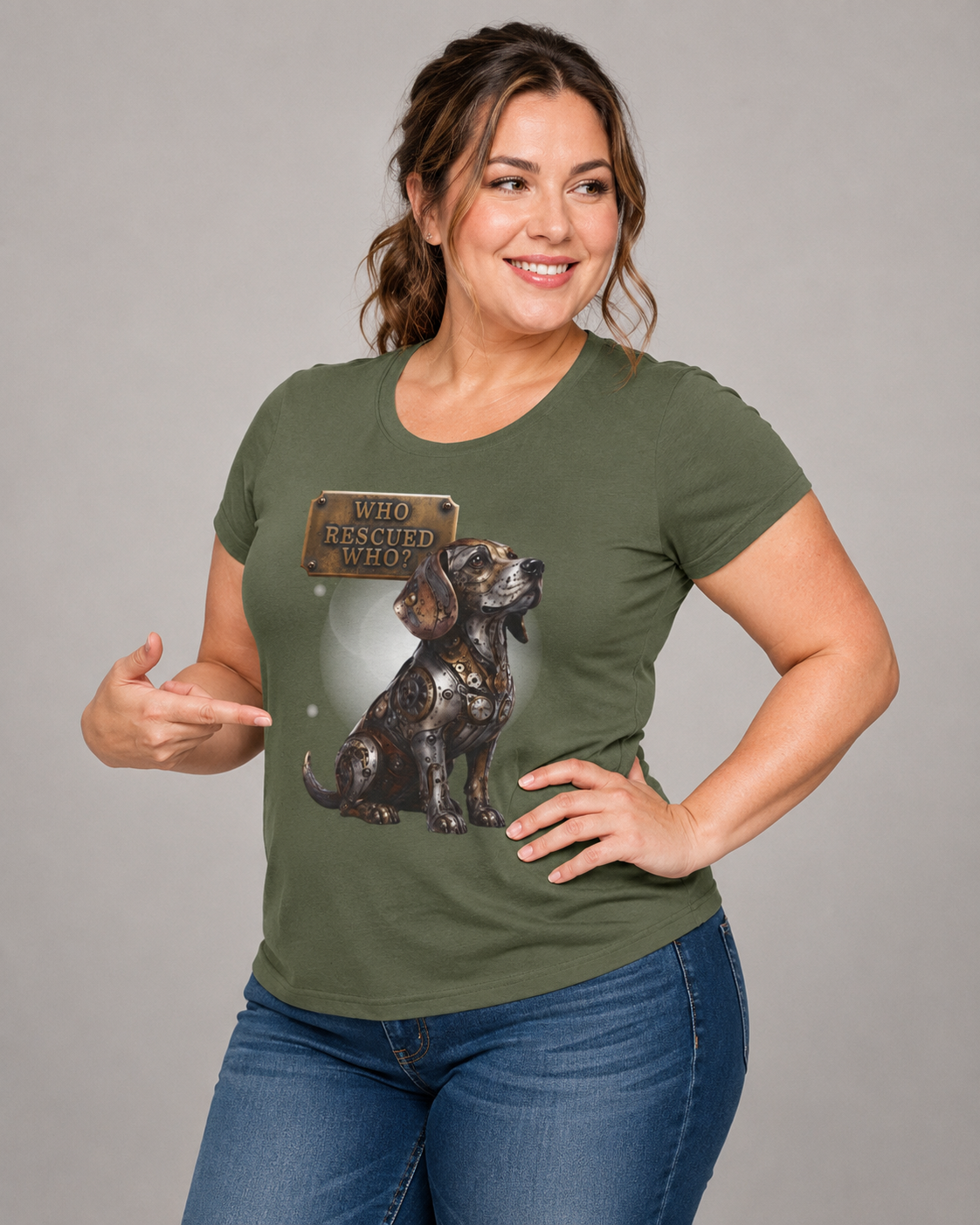 Dog Rescue T-Shirt – "Who Rescued Who" Rescue Pup Tee. A steampunk, mechanical Beagle for all Beagle Moms and Dads