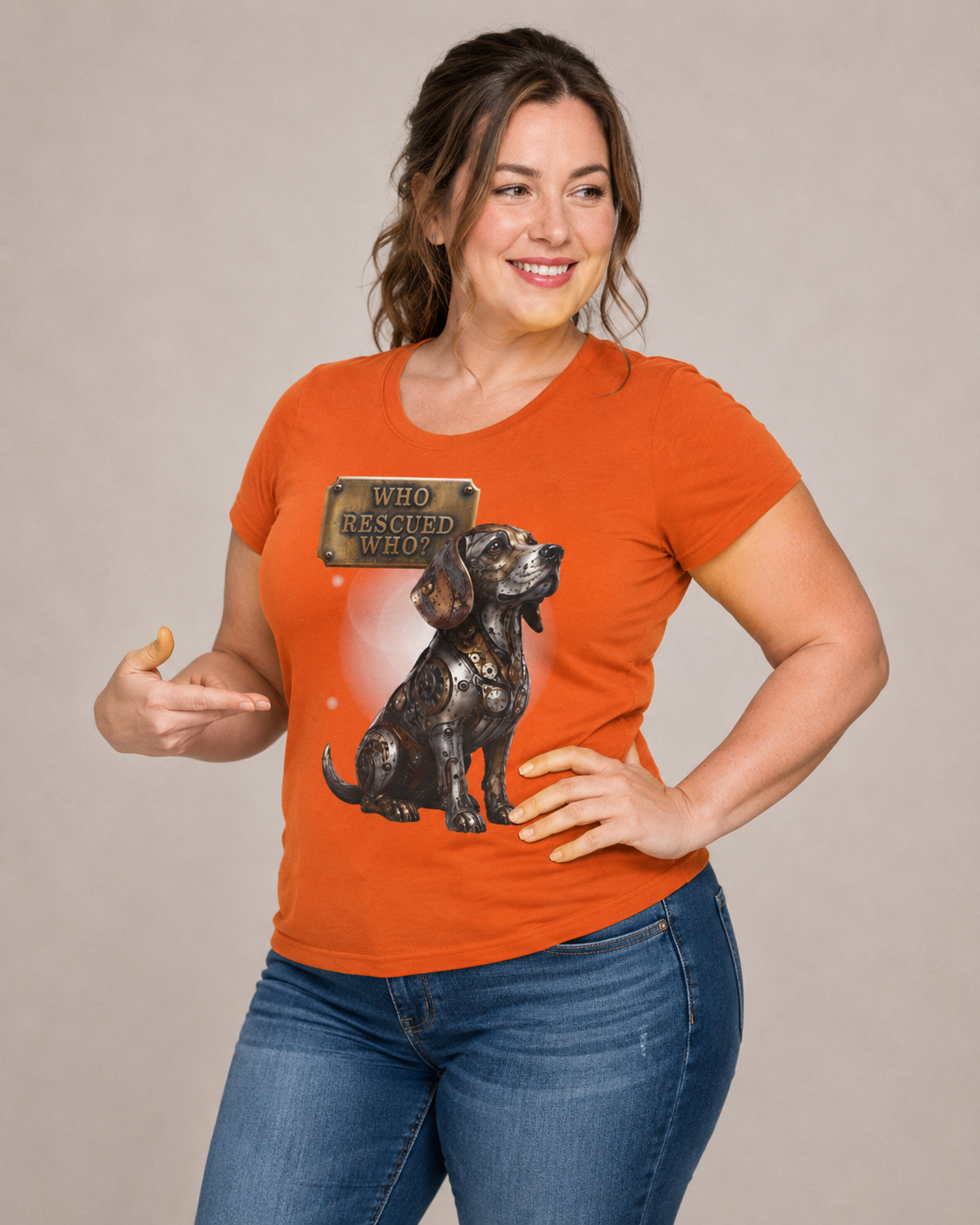 Dog Rescue T-Shirt – "Who Rescued Who" Rescue Pup Tee. A steampunk, mechanical Beagle for all Beagle Moms and Dads