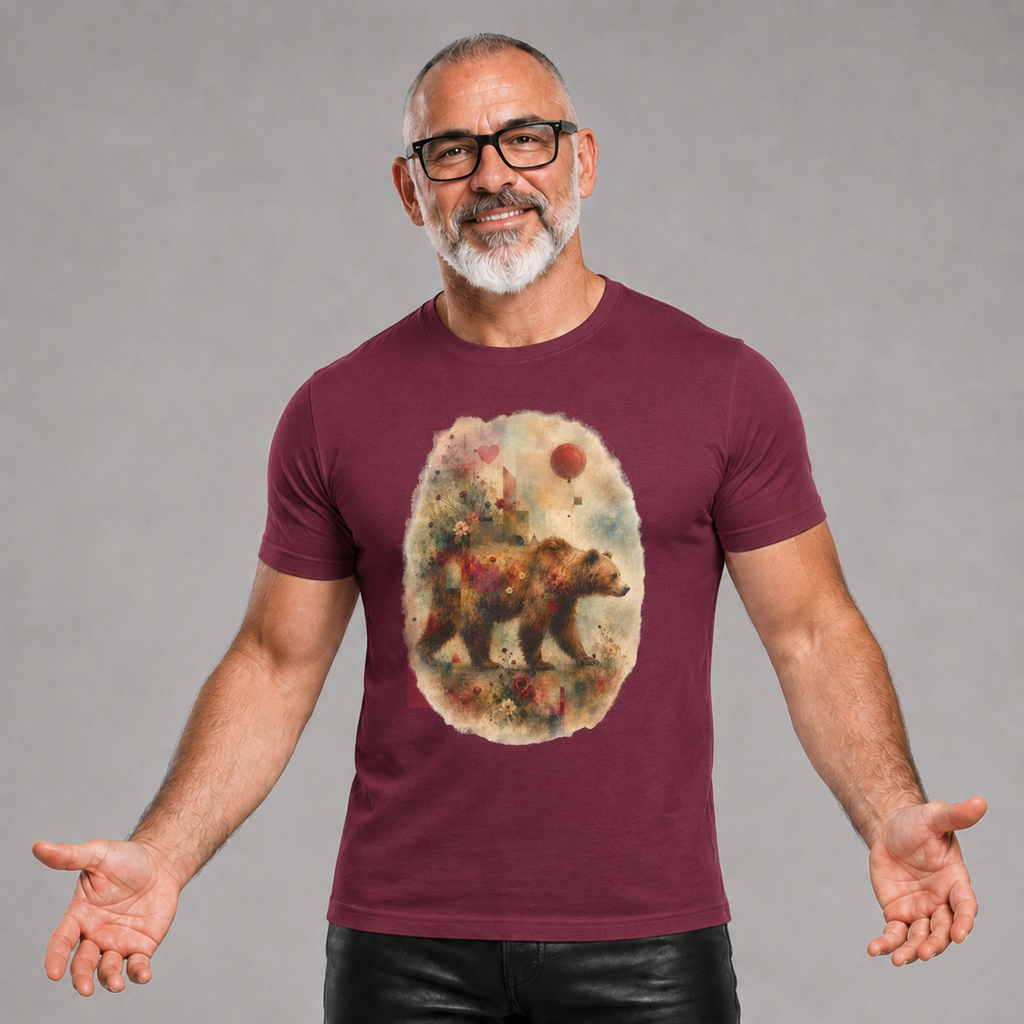 Bear and Balloon T-Shirt — Whimsical Watercolor Forest Bear Graphic Tee