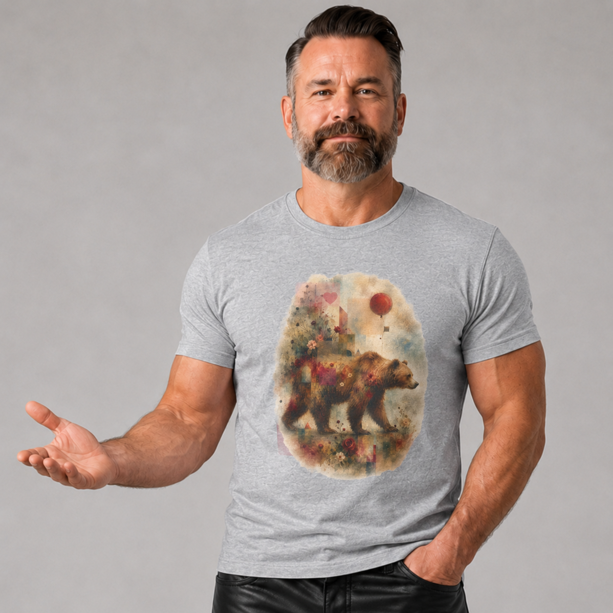 Bear and Balloon T-Shirt — Whimsical Watercolor Forest Bear Graphic Tee