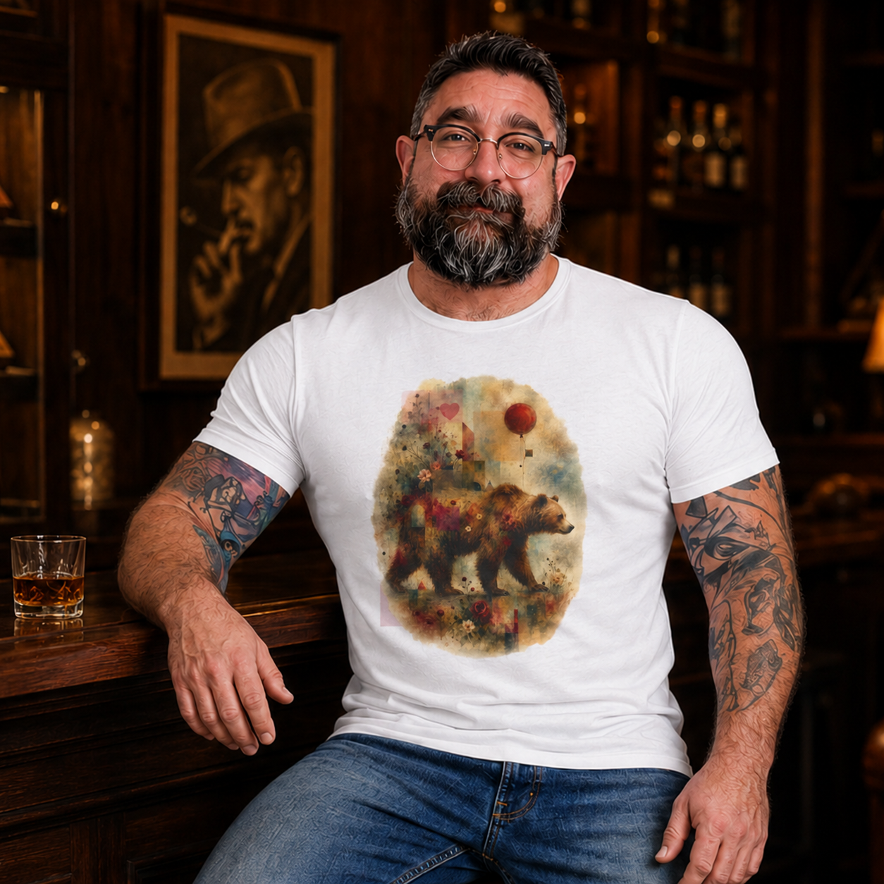 Bear and Balloon T-Shirt — Whimsical Watercolor Forest Bear Graphic Tee
