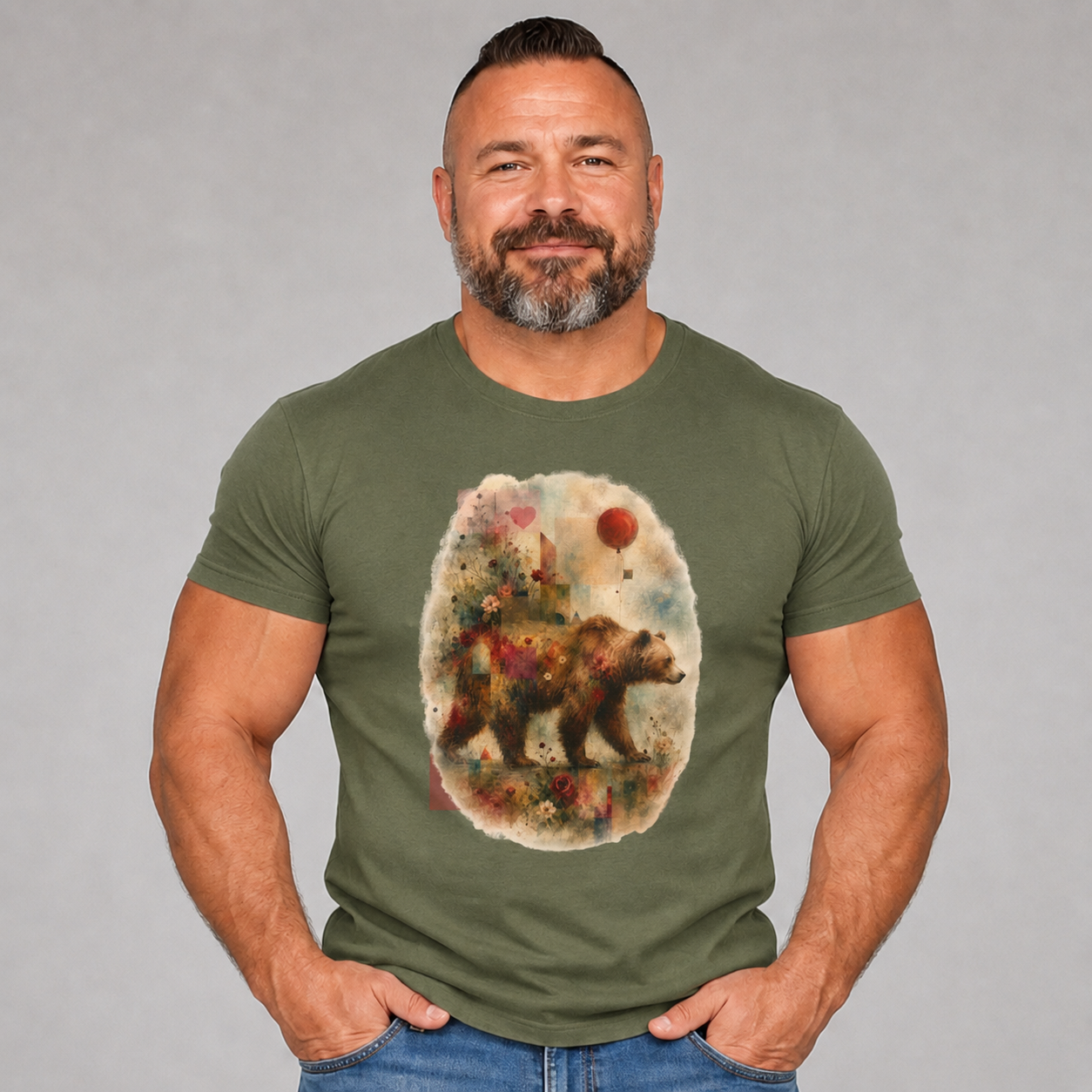 Bear and Balloon T-Shirt — Whimsical Watercolor Forest Bear Graphic Tee