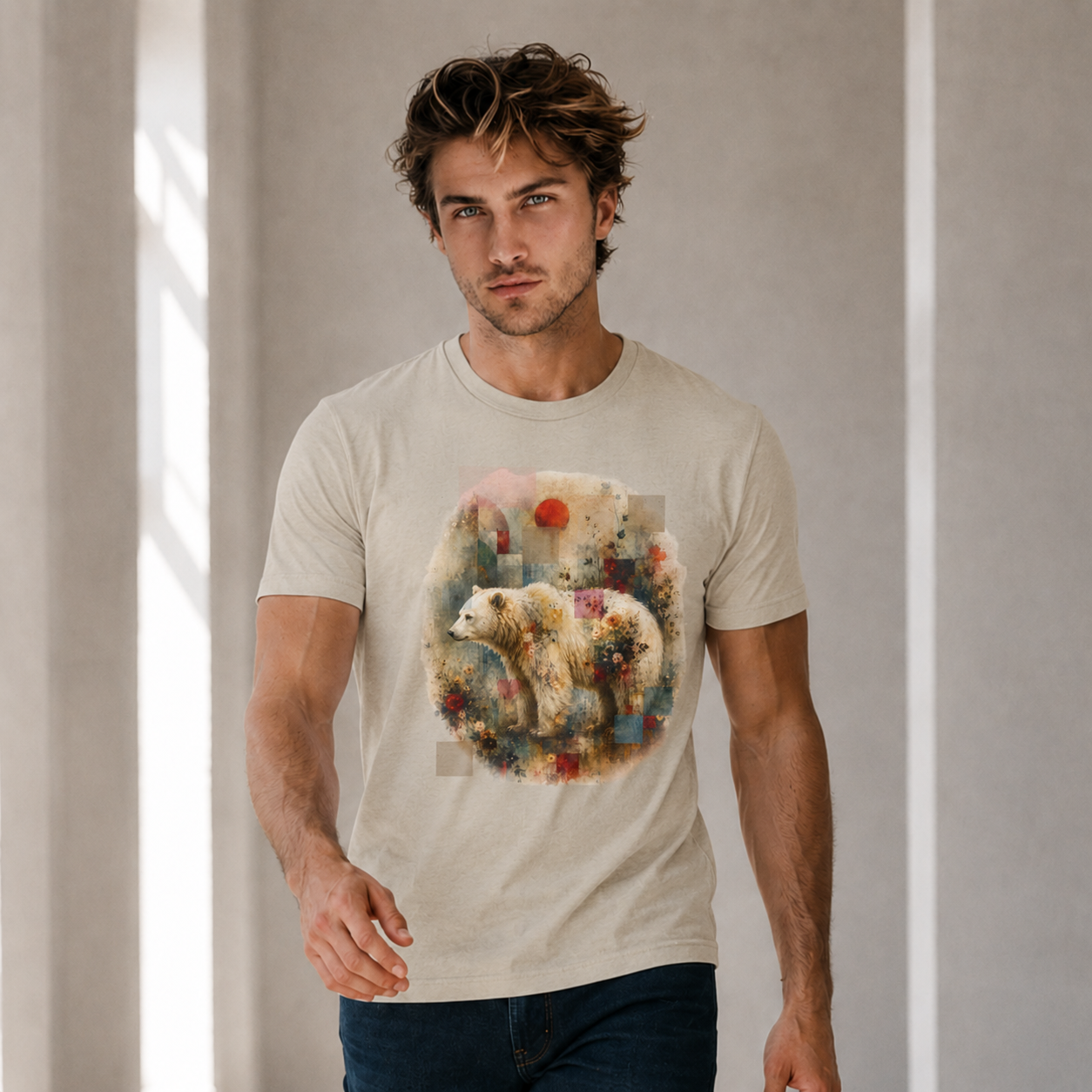 Polar Bear Floral Tee — Watercolor Wildlife Graphic T-Shirt
