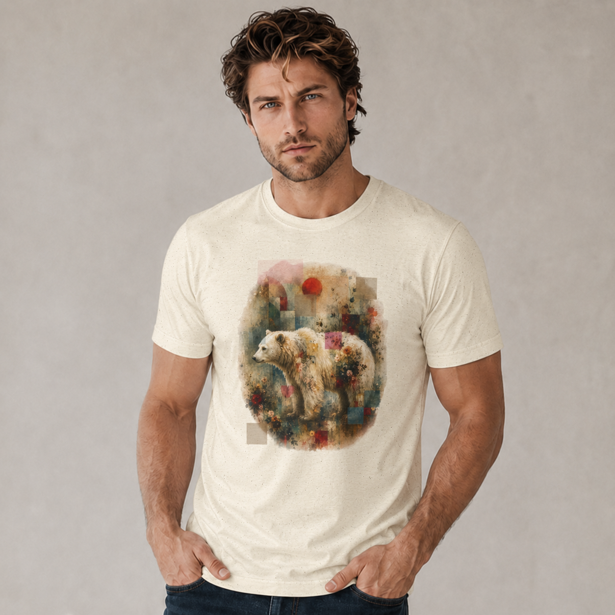 Polar Bear Floral Tee — Watercolor Wildlife Graphic T-Shirt