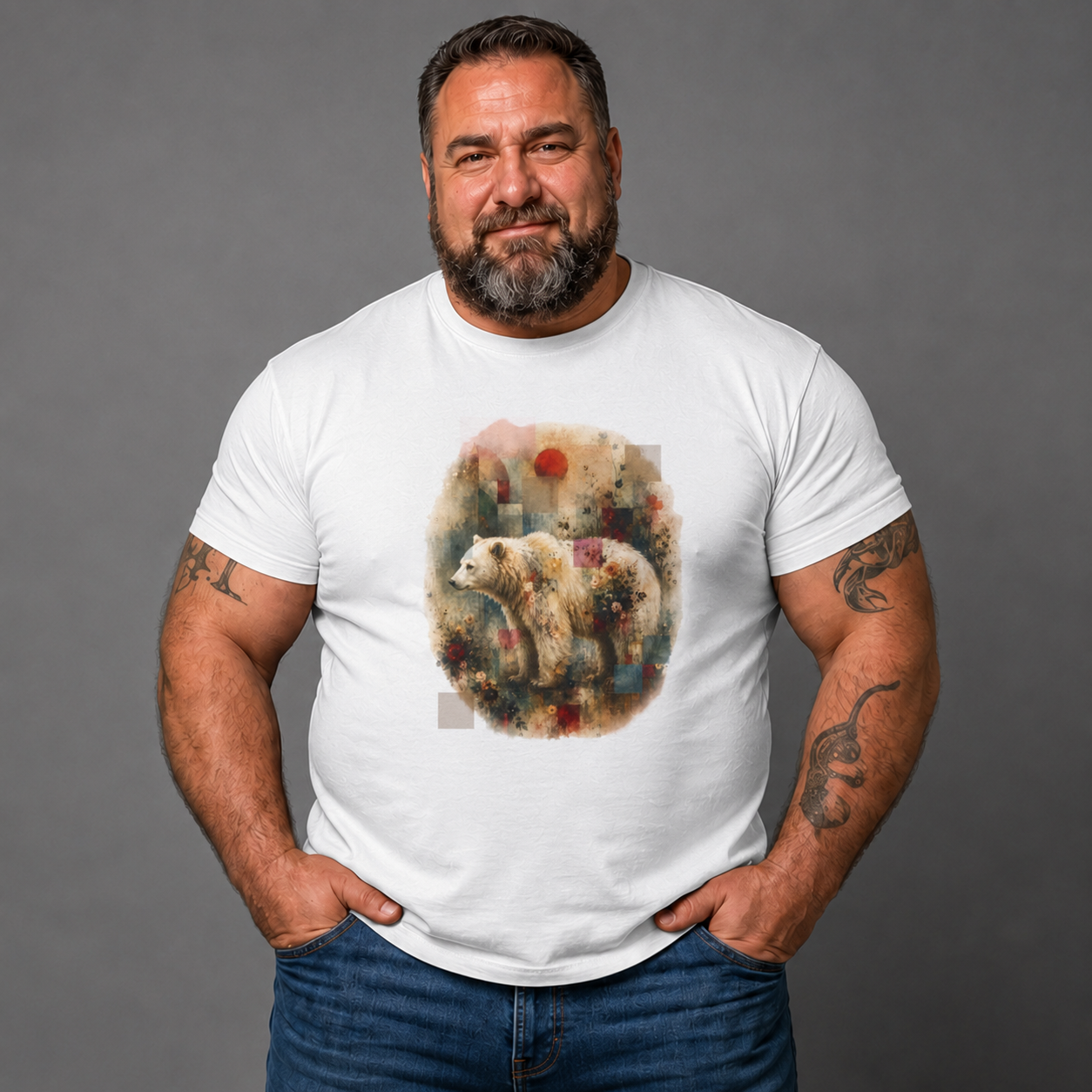 Polar Bear Floral Tee — Watercolor Wildlife Graphic T-Shirt
