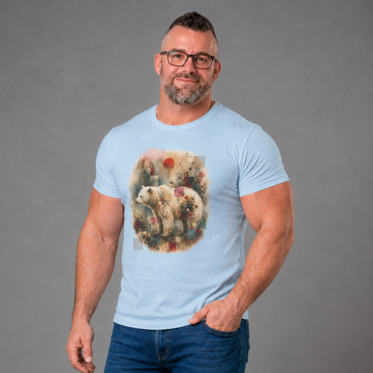 Polar Bear Floral Tee — Watercolor Wildlife Graphic T-Shirt