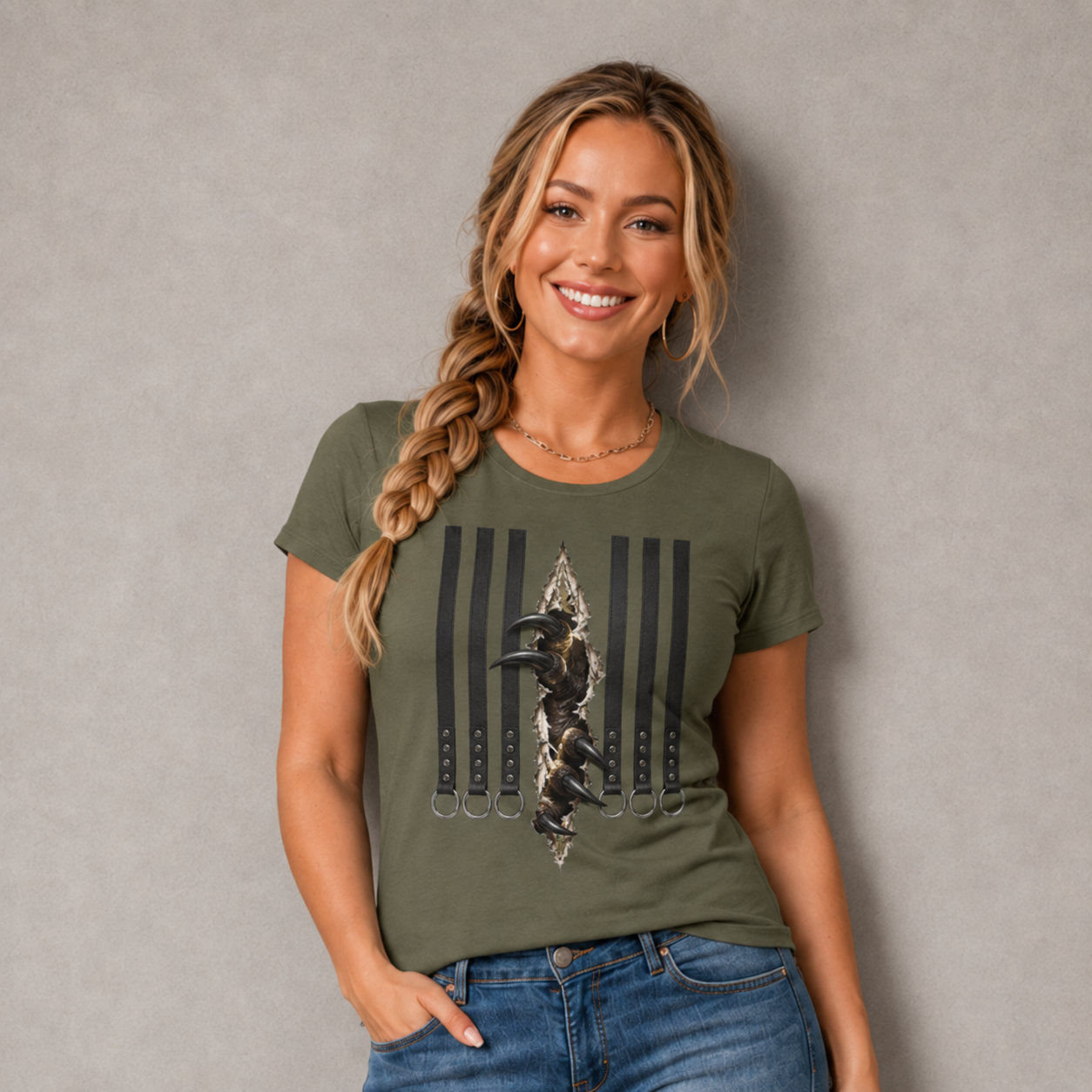 Graphic Tee — Leather straps with rings. Beast tearing out of the chest. Unleashing the wild beast inside