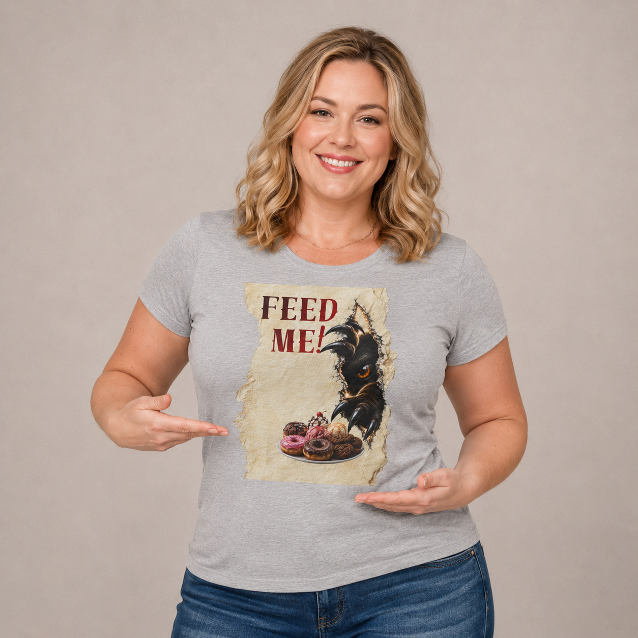 Funny Hangry feed me shirt. Hungry beast breaking out for sweets