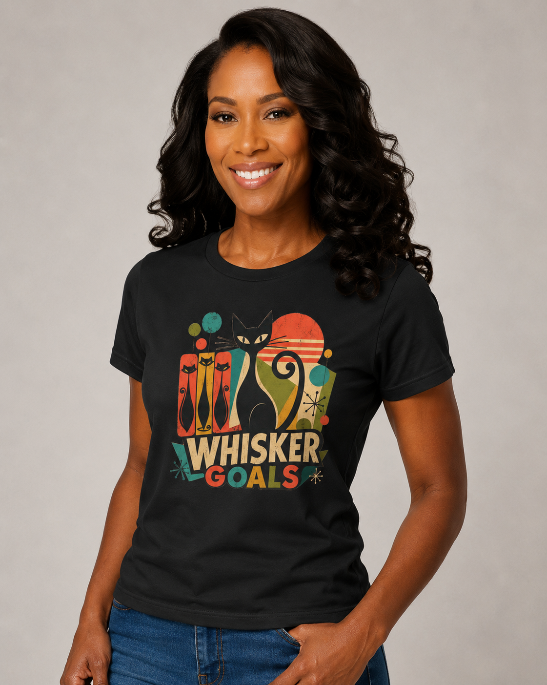 Cat T-Shirt — Whisker Goals Retro Graphic Tee. Best Mod Tangent Cat t-shirt