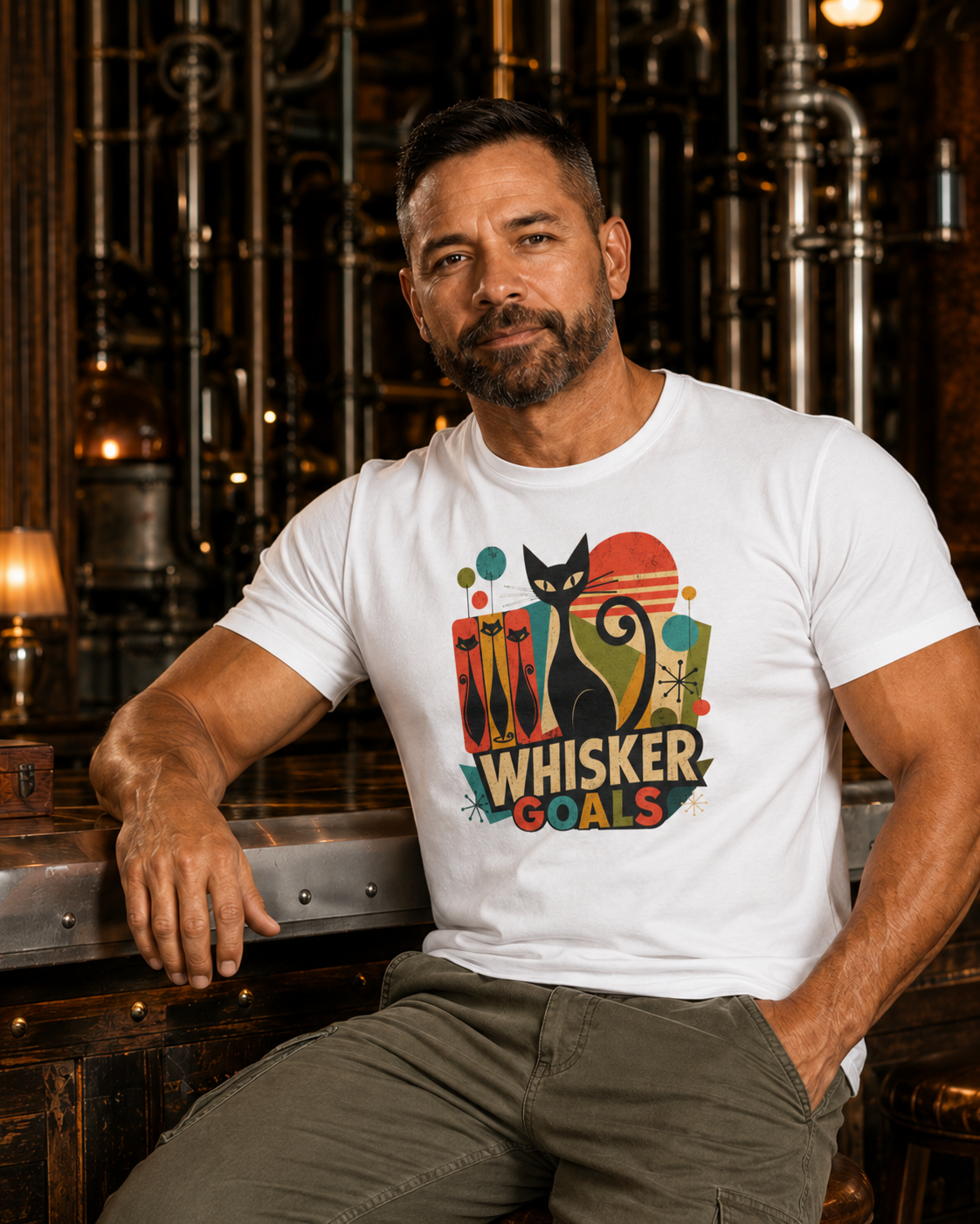 Cat T-Shirt — Whisker Goals Retro Graphic Tee. Best Mod Tangent Cat t-shirt