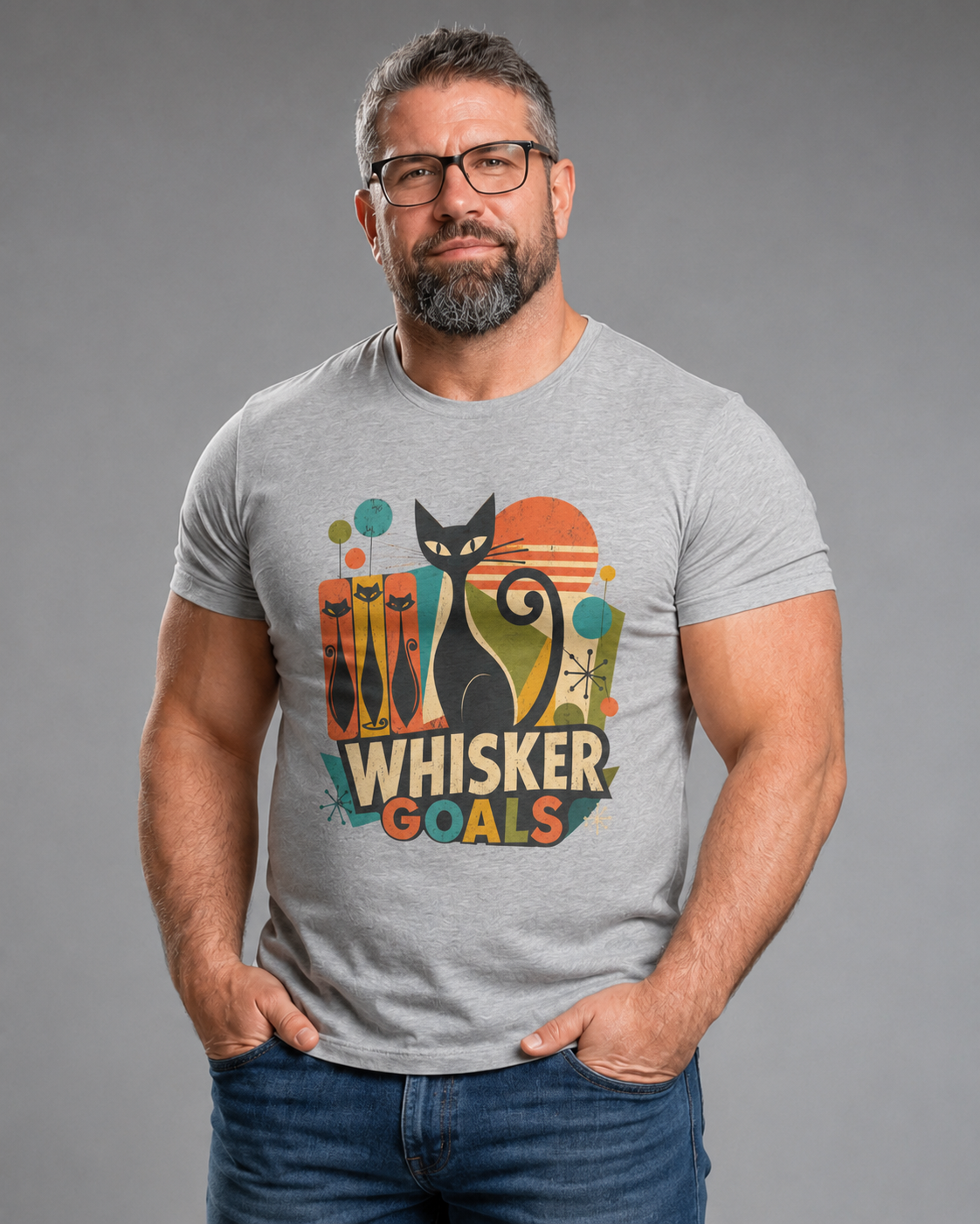 Cat T-Shirt — Whisker Goals Retro Graphic Tee. Best Mod Tangent Cat t-shirt