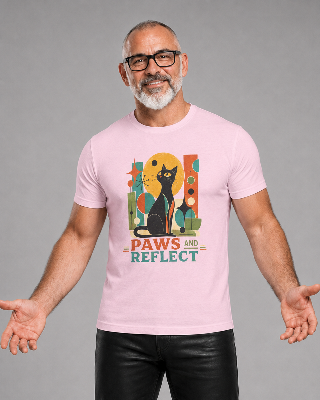Paws and Reflect Cat T-Shirt. Mod Tangentsies Cat. Mood cat T-shirt