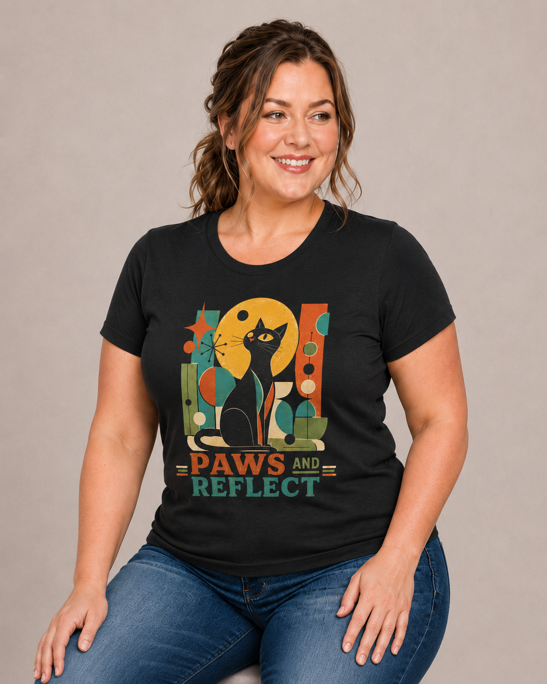Paws and Reflect Cat T-Shirt. Mod Tangentsies Cat. Mood cat T-shirt