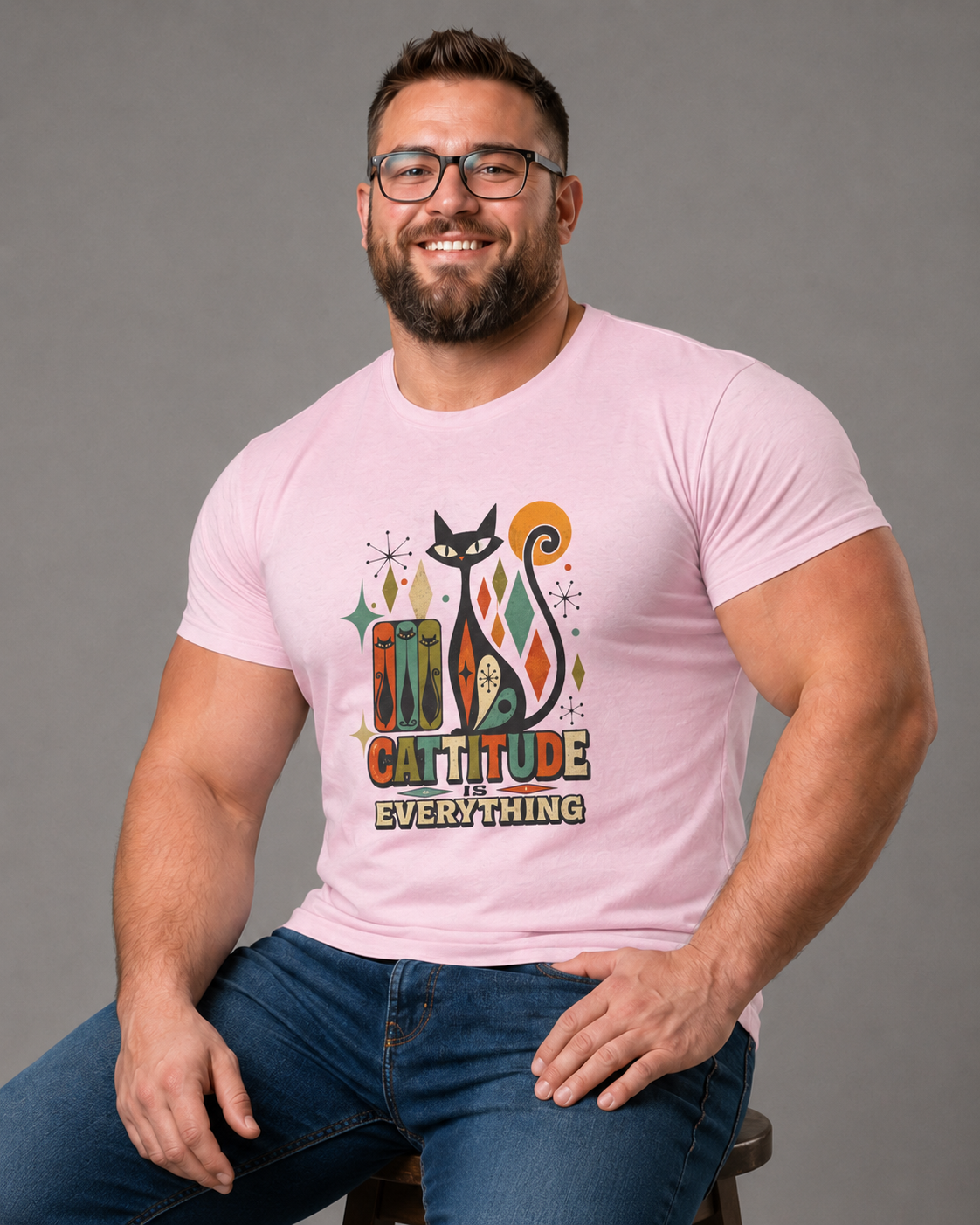 Cat T-Shirt — "Cattitude Over Everything" Retro Mid-Century Cat Tee