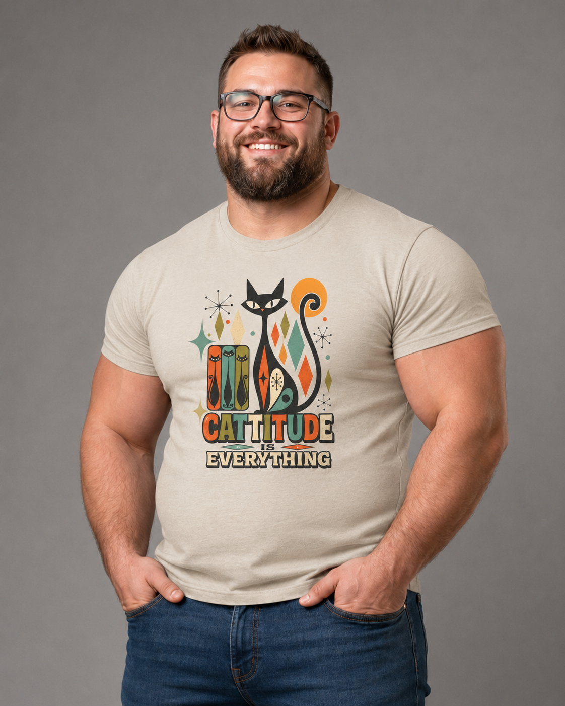 Cat T-Shirt — "Cattitude Over Everything" Retro Mid-Century Cat Tee