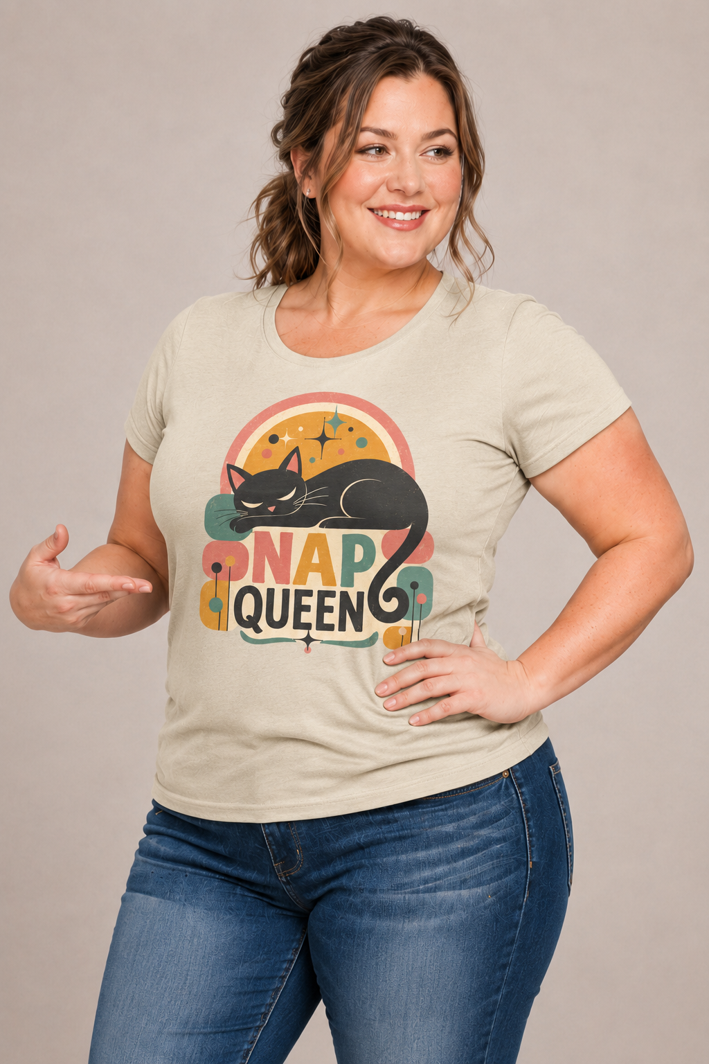 Nap Queen T-Shirt – Cute Sleeping Cat Graphic Tee. Tangentsies Mod Cat t-shirt designs