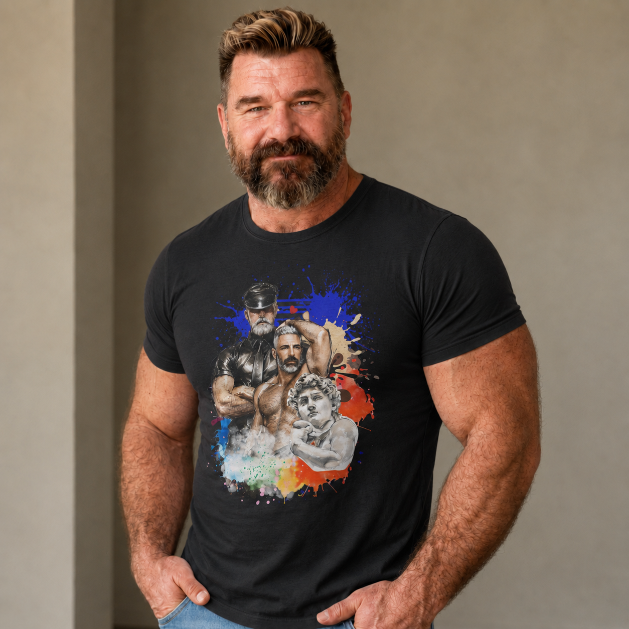 Leather Daddy Pride T-Shirt — Rainbow Gay Brotherhood Illustration Tee