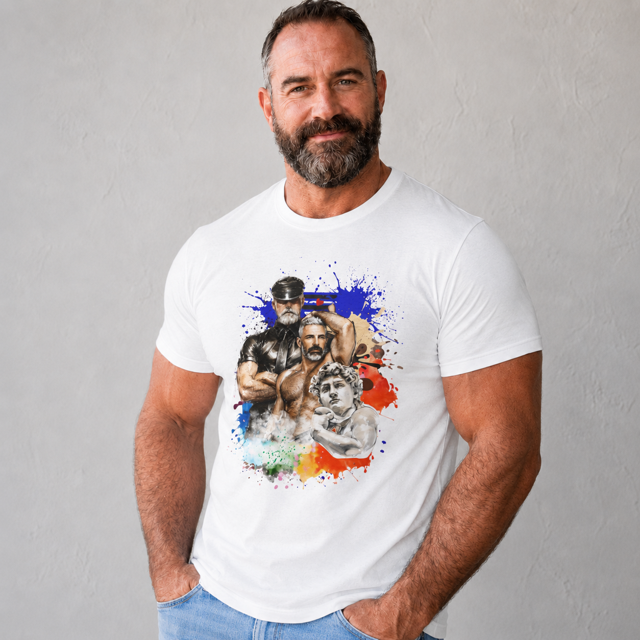 Leather Daddy Pride T-Shirt — Rainbow Gay Brotherhood Illustration Tee