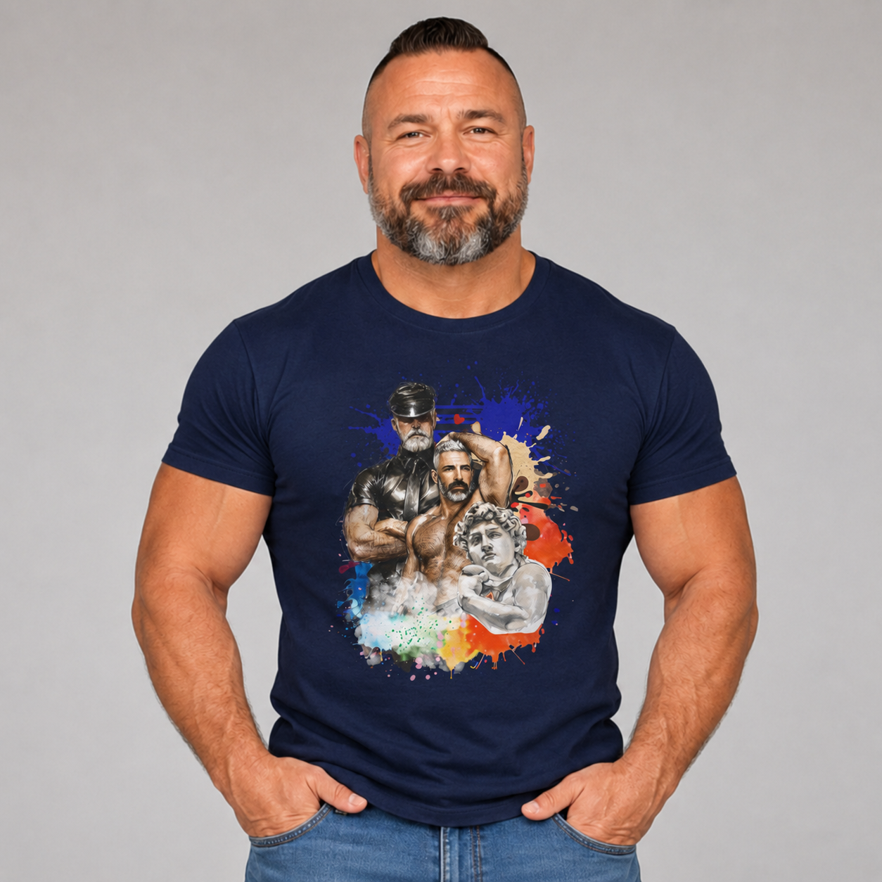 Leather Daddy Pride T-Shirt — Rainbow Gay Brotherhood Illustration Tee
