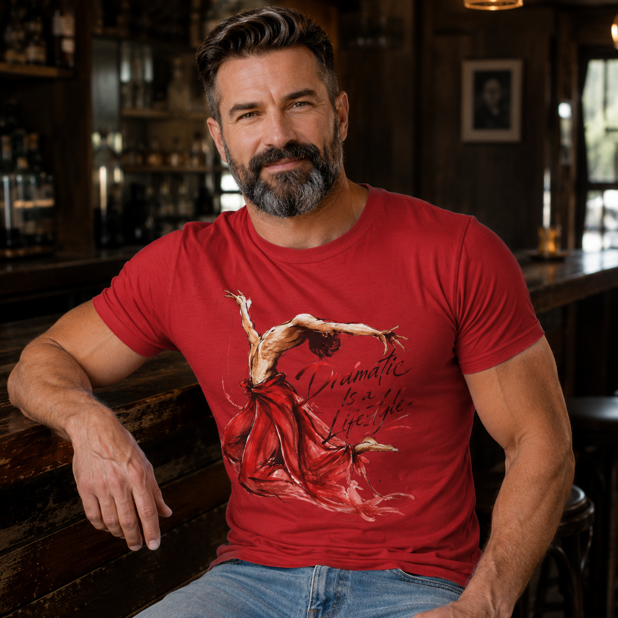Dancer Graphic Tee — "Dramatic Is a Lifestyle" Red Dress Shirt