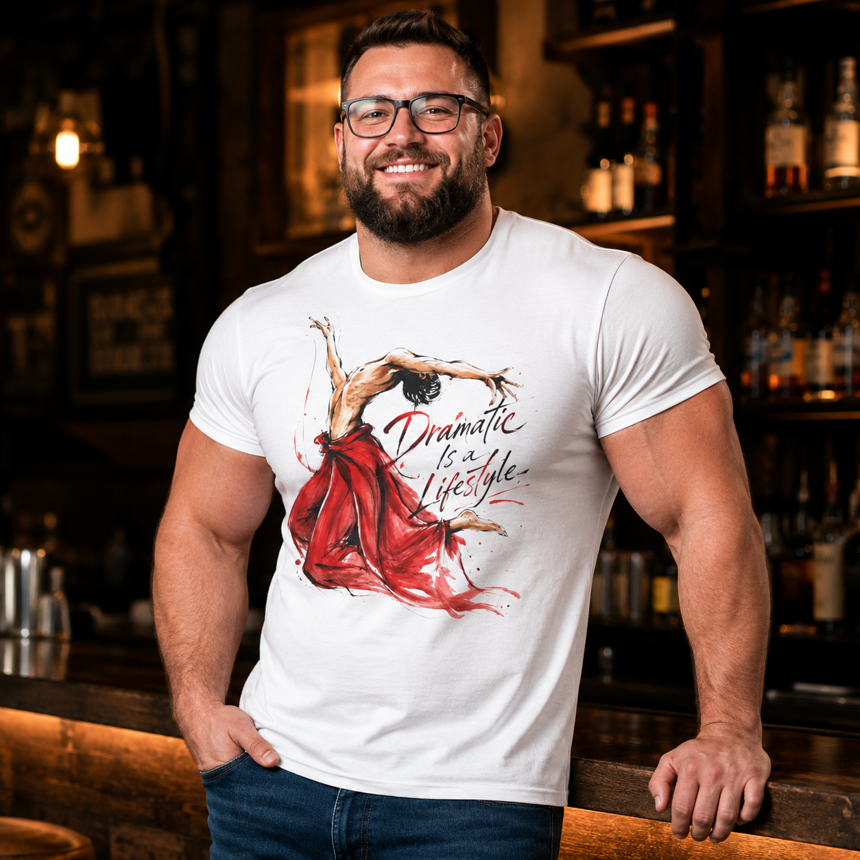 Dancer Graphic Tee — "Dramatic Is a Lifestyle" Red Dress Shirt