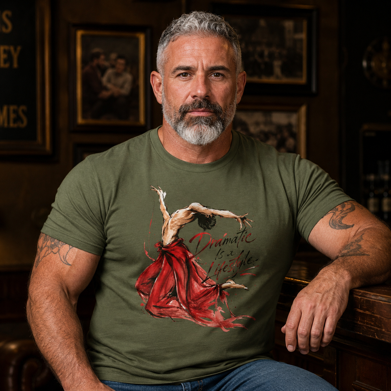 Dancer Graphic Tee — "Dramatic Is a Lifestyle" Red Dress Shirt