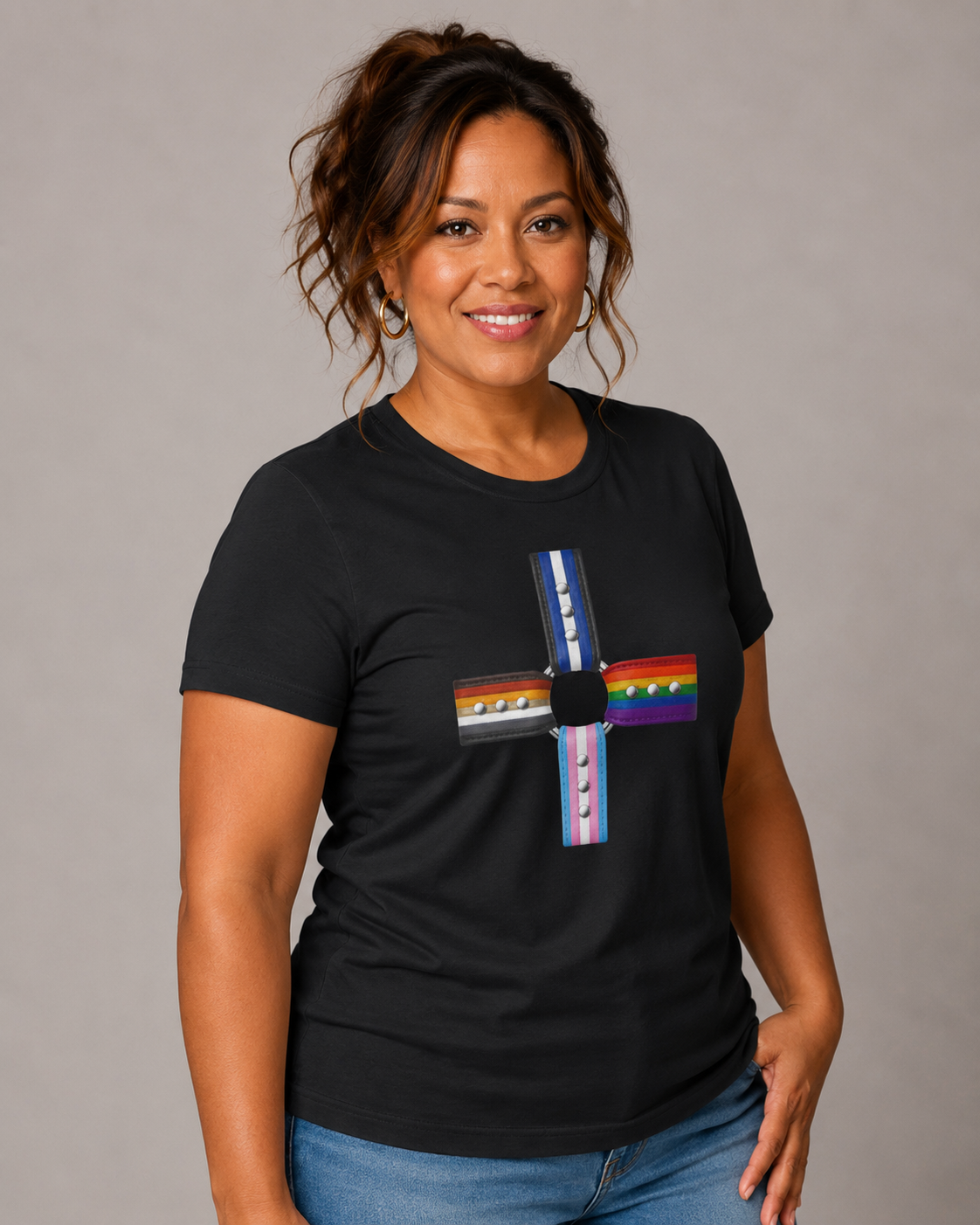 LGBTQ+ Pride Flag Cross T‑Shirt — Inclusive Stripes Tee