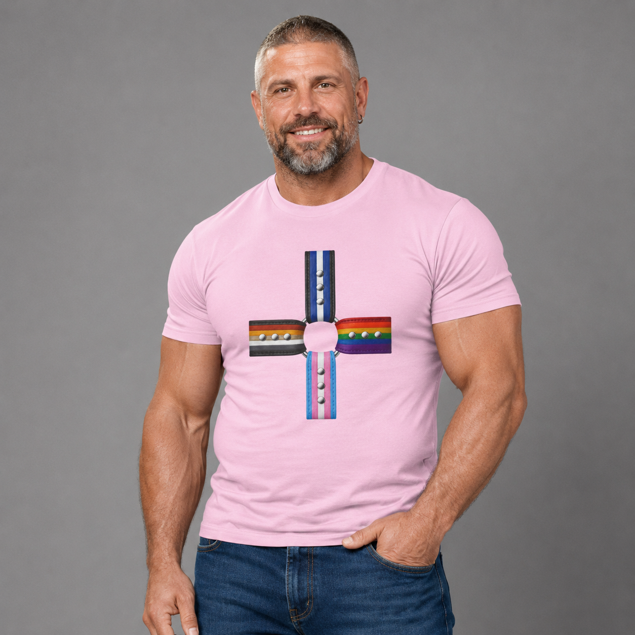 LGBTQ+ Pride Flag Cross T‑Shirt — Inclusive Stripes Tee