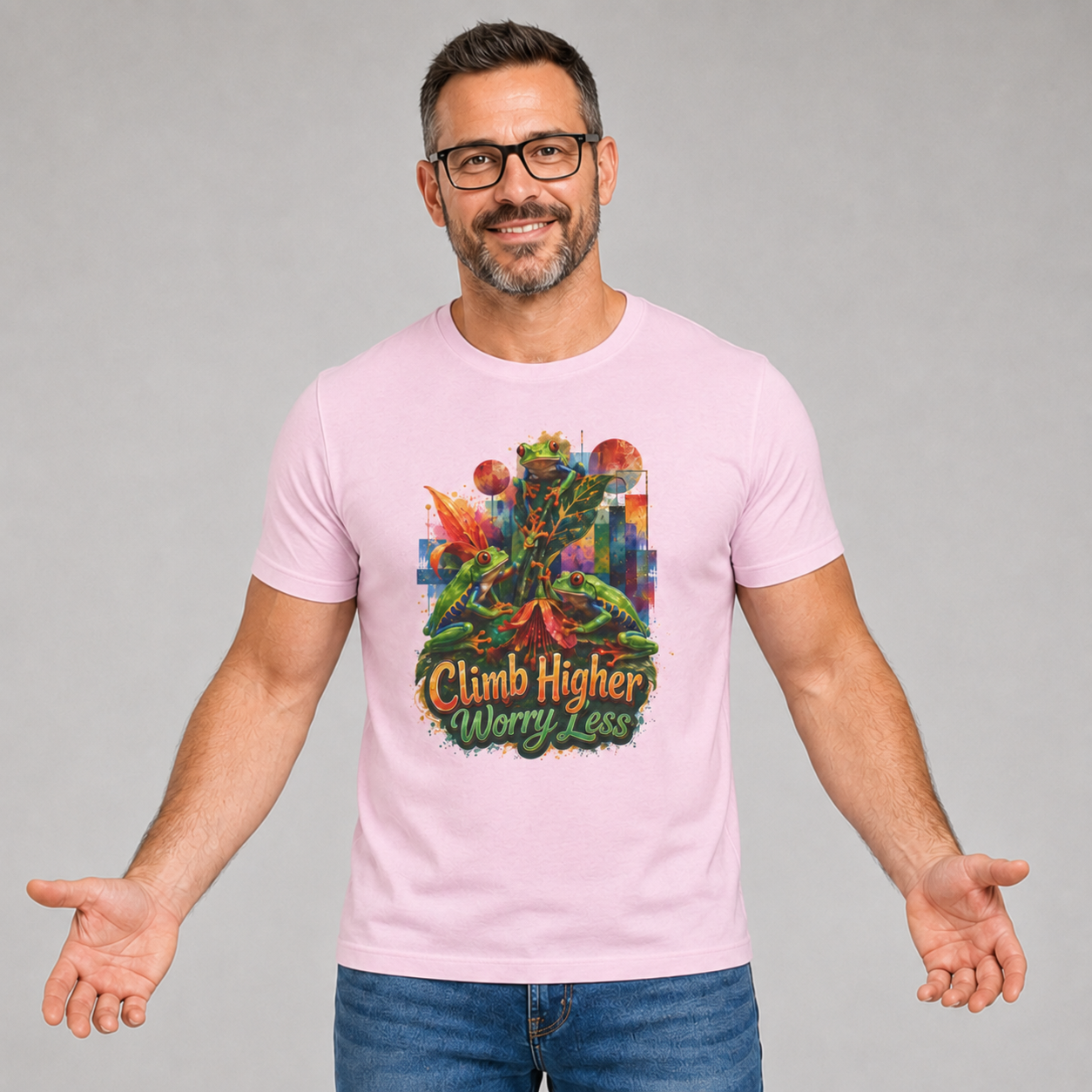 Climb Higher Worry Less T-Shirt Tree Frog t-shirt for the ecofriendly, tree huggers.