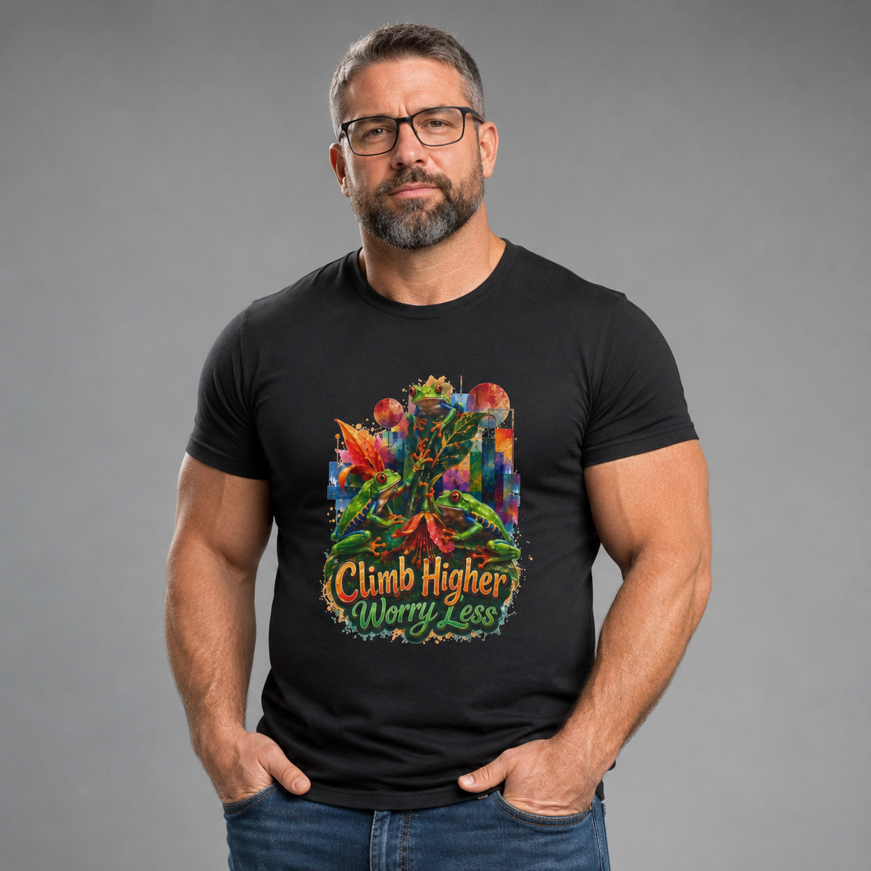 Climb Higher Worry Less T-Shirt Tree Frog t-shirt for the ecofriendly, tree huggers.