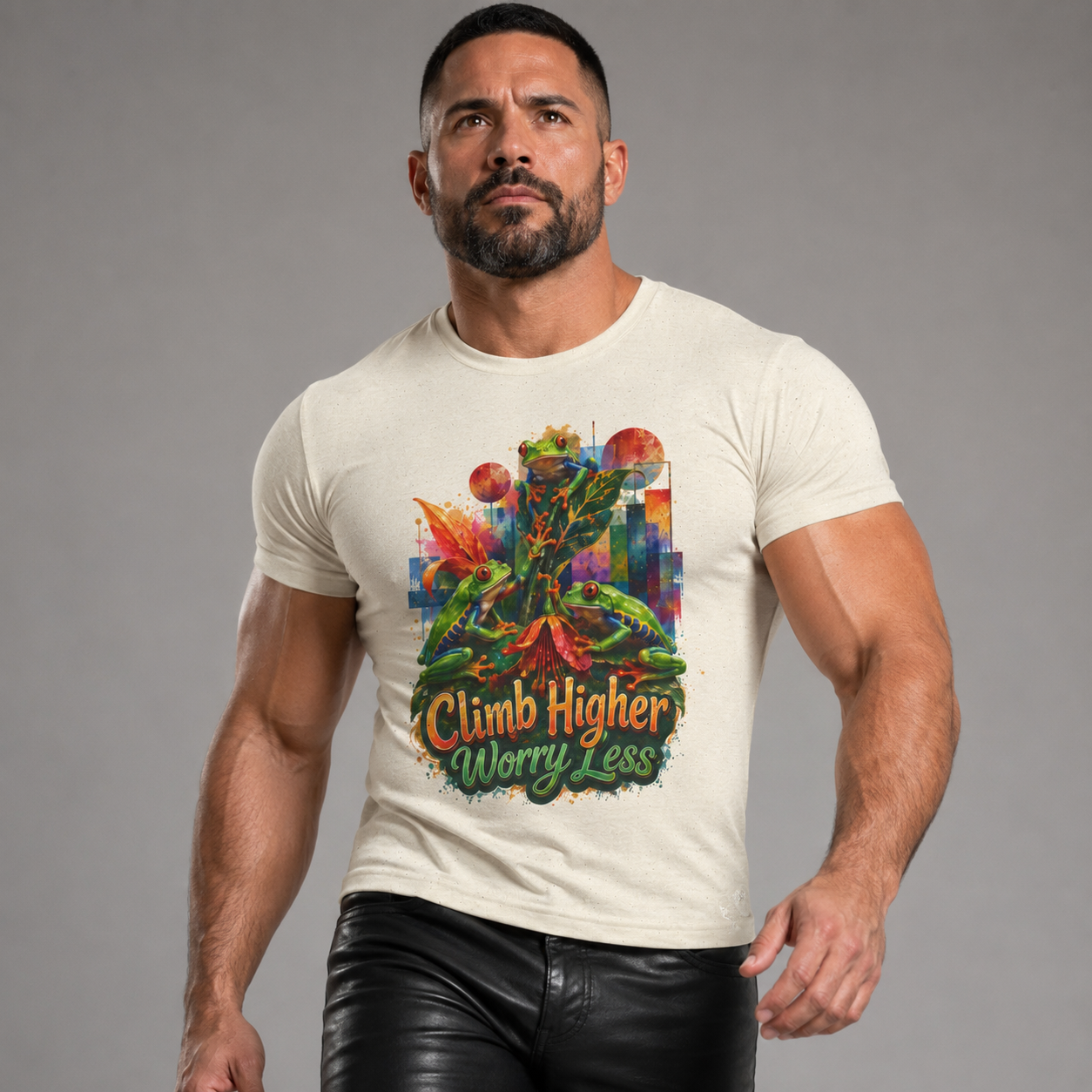 Climb Higher Worry Less T-Shirt Tree Frog t-shirt for the ecofriendly, tree huggers.