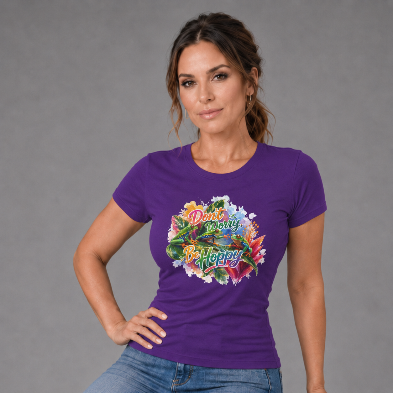 T-Shirt — "Don't Worry Be Hoppy" Tropical Frog Graphic Tee