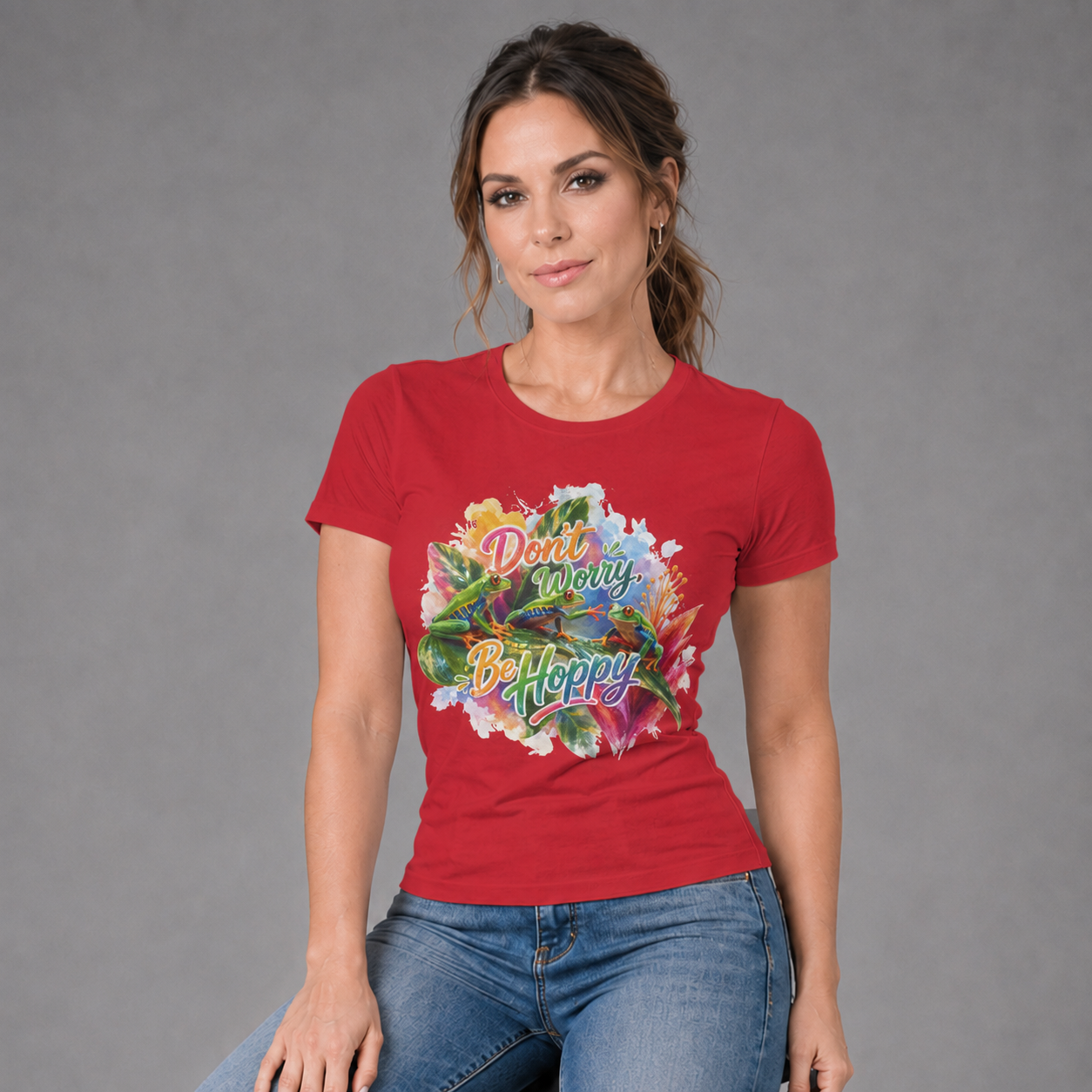 T-Shirt — "Don't Worry Be Hoppy" Tropical Frog Graphic Tee