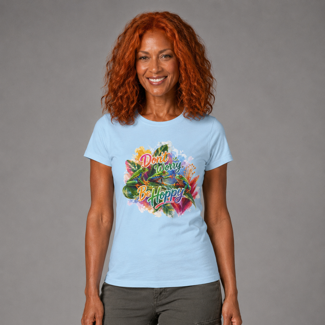 T-Shirt — "Don't Worry Be Hoppy" Tropical Frog Graphic Tee