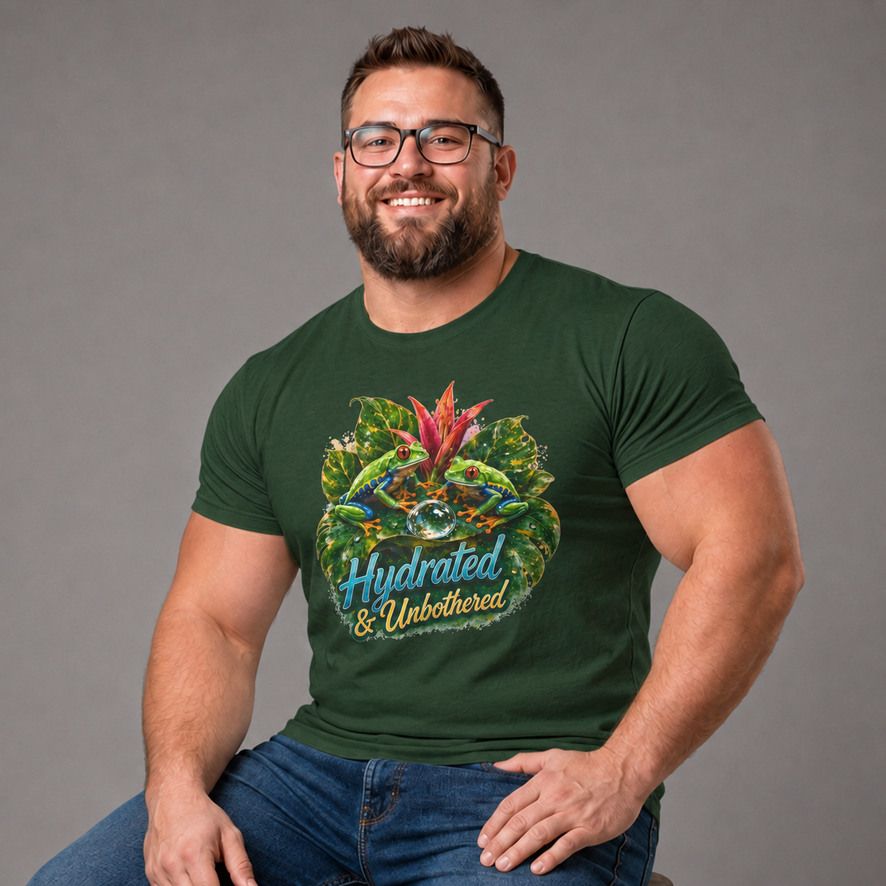 T-Shirt — Hydrated & Unbothered Tropical Frog Graphic Tee Tree Frog Tee. Eco-Tee