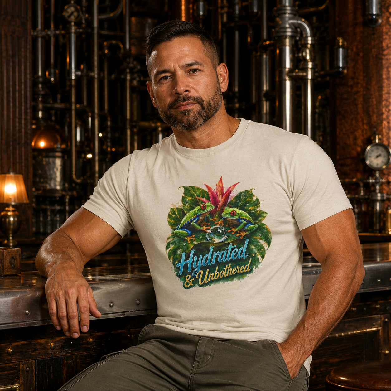 T-Shirt — Hydrated & Unbothered Tropical Frog Graphic Tee Tree Frog Tee. Eco-Tee